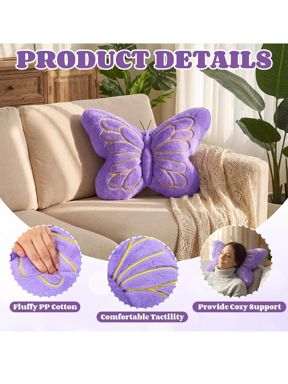 Plush Butterfly Throw Pillow - Lavender
